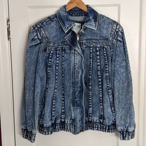 Gitano RARE VTG 1987 Women's L Jean Jacket Shoulder Pads Zip Madonna Label EUC